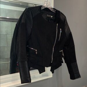 Black Quilted Sleeve Moto Jacket